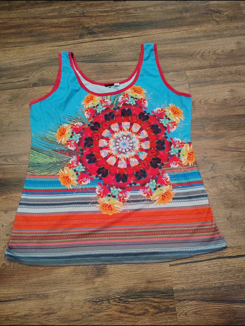 Bright Turquoise Floral Mandala Tank Top - Unbranded
